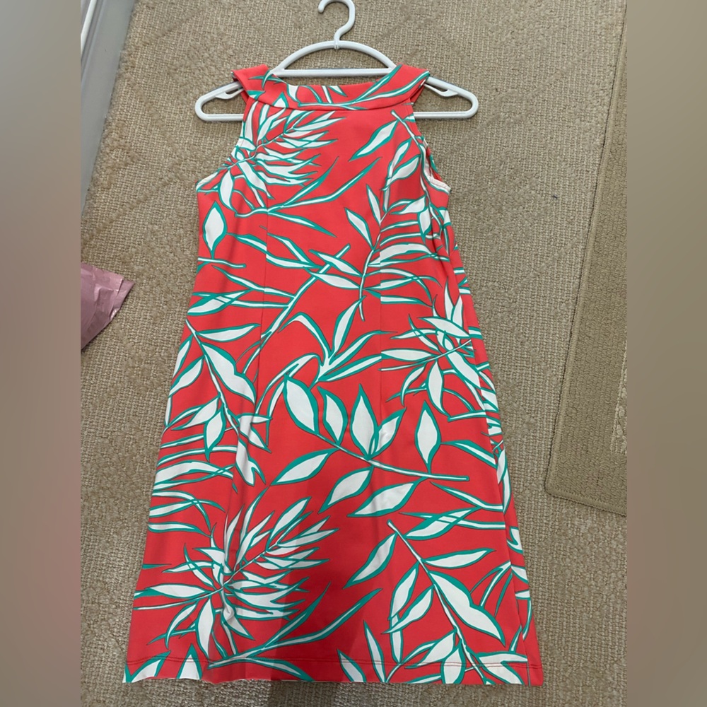 Katherine Way dress. Coral with white & green. XS